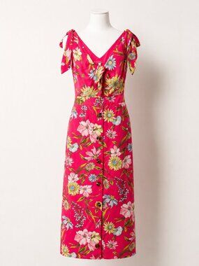 June & Hudson Floral Dress w/Tie Embellishment on Shoulders Size Small EUC